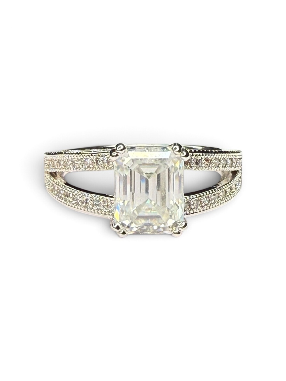 Certified MOISSOINAITE Pavé Emerald Cut Solitaire ring